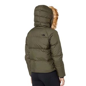 North Face Army Green Puff Coat w/Faux fur hood
